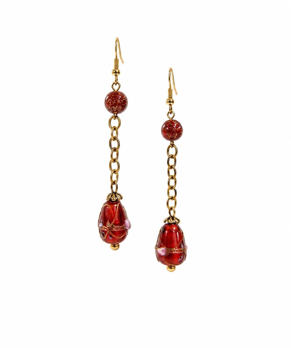 Handmade Art Glass Beaded long Dangle Drop Earrings 2 inch